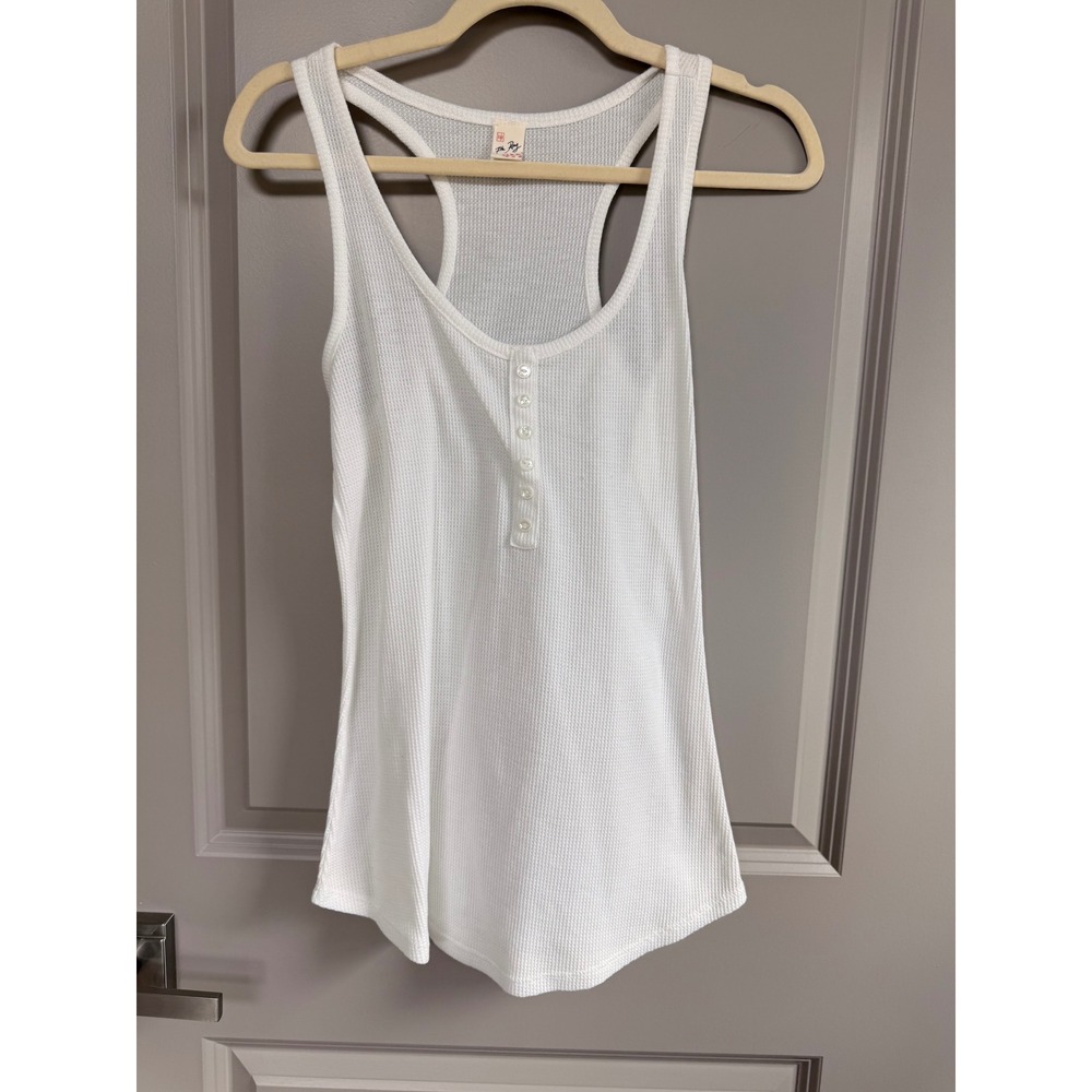 7th Ray White Waffle Knit Henley Racerback Tank Top Medium